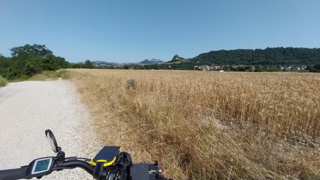 Campi di grano al lato della ciclovia della Val Marecchia.